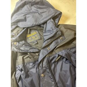 Woolrich Rain Wind Resistant Parka Vented Hooded Cinch Strings Navy Blue Mens LG